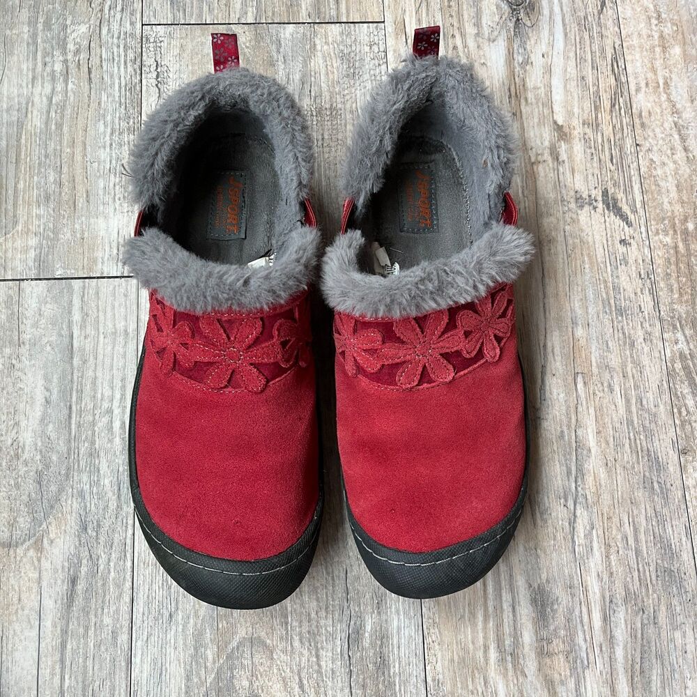 JSport by Jambu Slip Ons Womens 9.5 Leather Ottawa Flat Suede Faux Fur